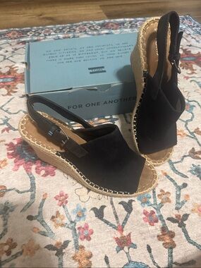 Toms Black Espadrille Slingback Wedge Sandals